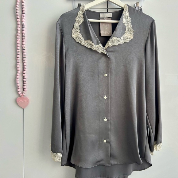 LISE WATIER Lingerie Satin Silky Pajama Set Medium Gray Loungewear - Picture 10 of 17